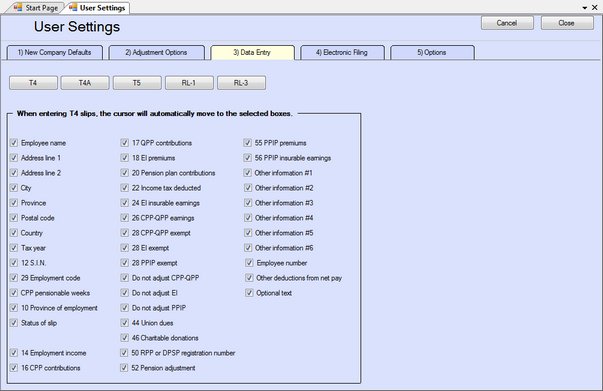 User Settings T4 data entry